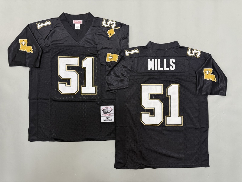 Men 2025 New Orleans Saints 51 Mills black Throwback Limited NFL Jersey style 001
